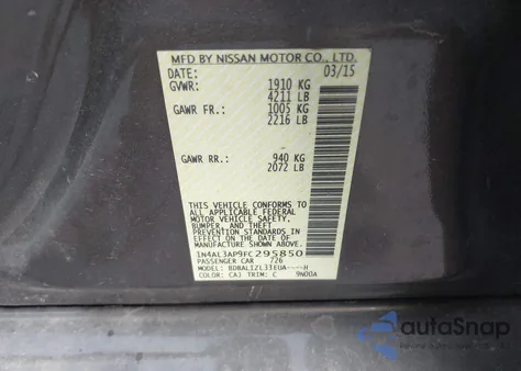 2015 Nissan Altima 2.5 Sv from USA, damaged, VIN 1N4AL3AP9FC295850
